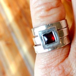 Sterling silver with bezel set Garnet stackable ring